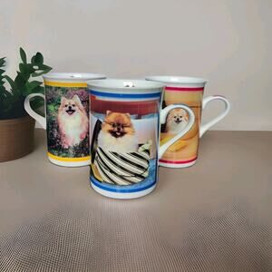 Danbury Mint Purely Pomeranians Dog Porcelain Collector Mugs Set of 3 DWMW Safe